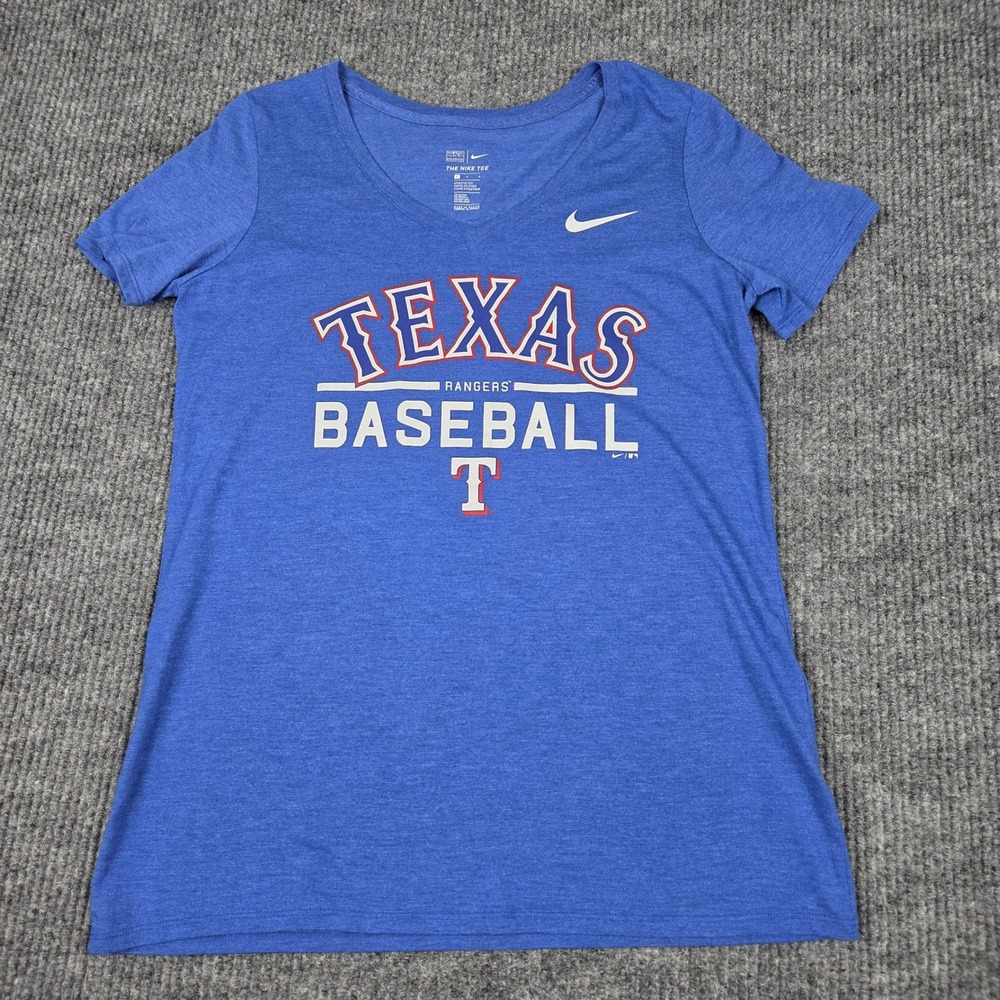 Nike Texas Rangers MLB Baseball V-Neck T-Shirt Blue Heather Womens Large 26685